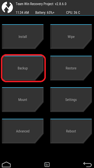 Select backup on TWRP home screen