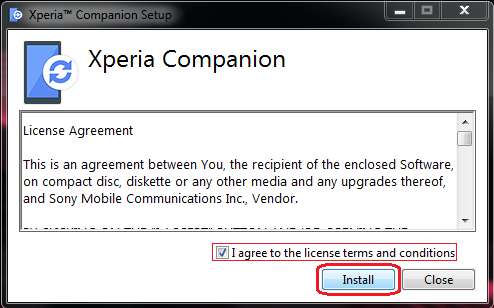 Agree to license terms on Xperia Companion