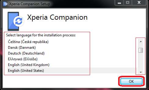 Select Language on Xperia Companion