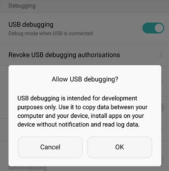 Enable USB Debugging