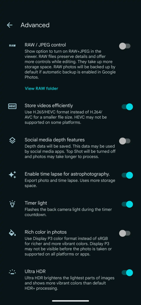 advanced settings on gcam