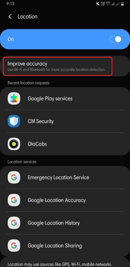 Advanced feature under location settings