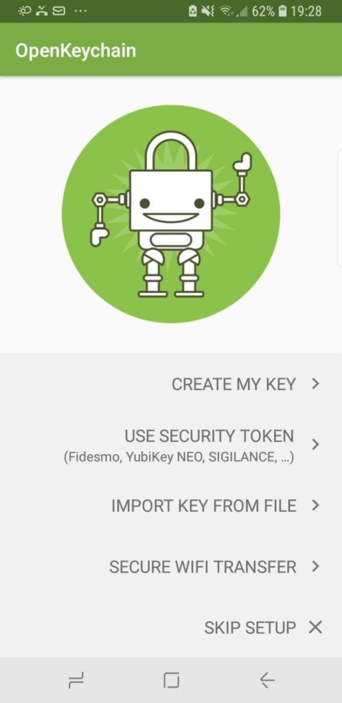 Create My key option in OpenKeyChain app