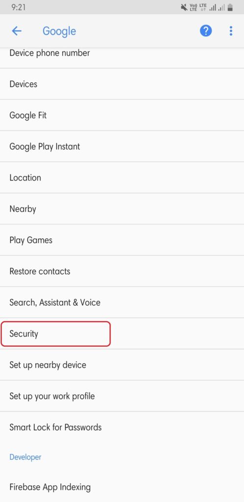 Google security tab