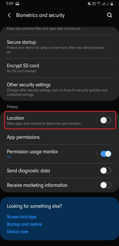 Location setting on Android