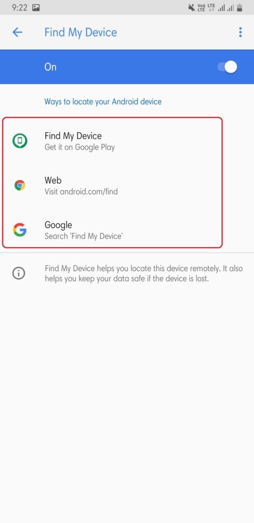 More features under Google find my device
