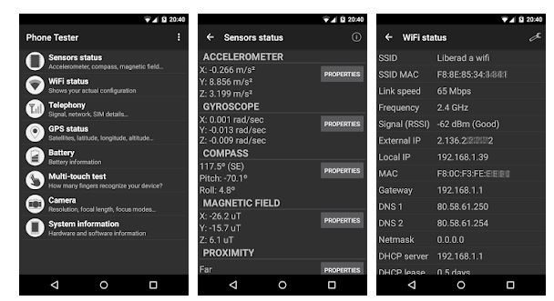 Phone Tester (hardware info) app