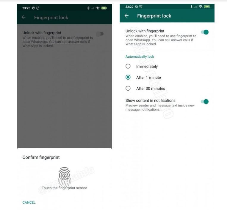 fingerprint lock on whatsapp