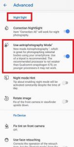 Enable astrophotography mode