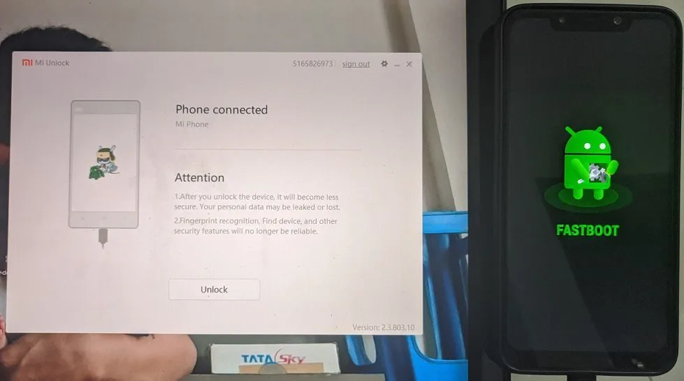 Redmi 8 connected in fastboot mode
