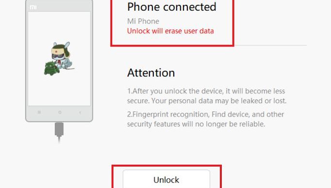 click unlock to bootloader unlock of Mi Note 10