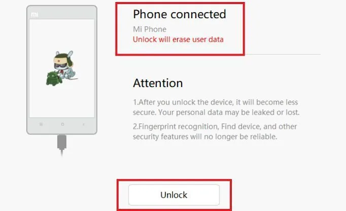 click unlock to bootloader unlock of Redmi 8