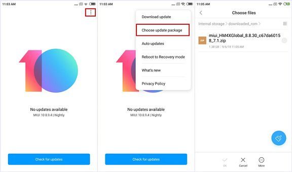 Select Redmi 10X MIUI 11 recovery FW zip file