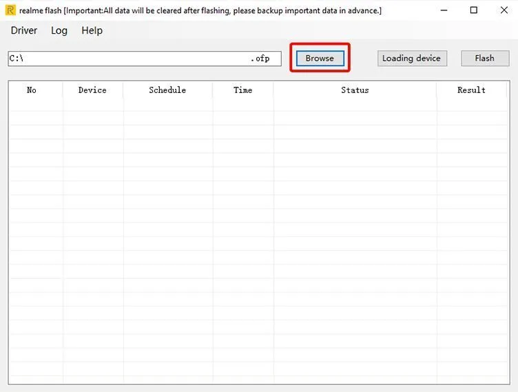 CLick Browse and select RealmeUI stock firmware file