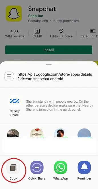 copy the play store url