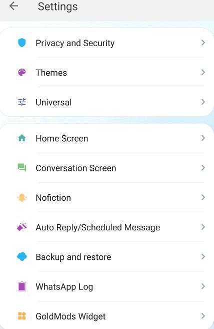 Whatsapp Gold mod settings