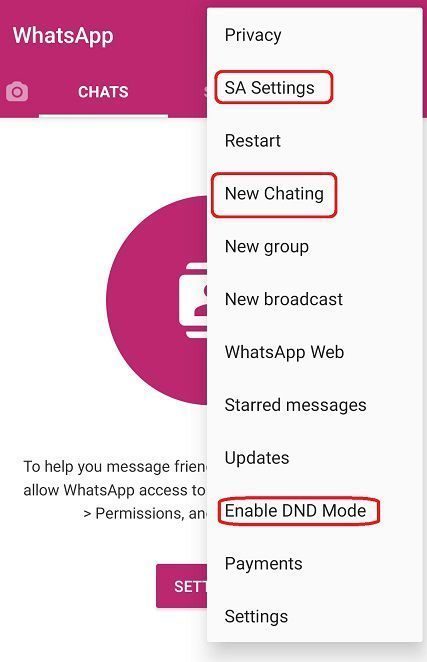 Pink whatsapp advanced settings