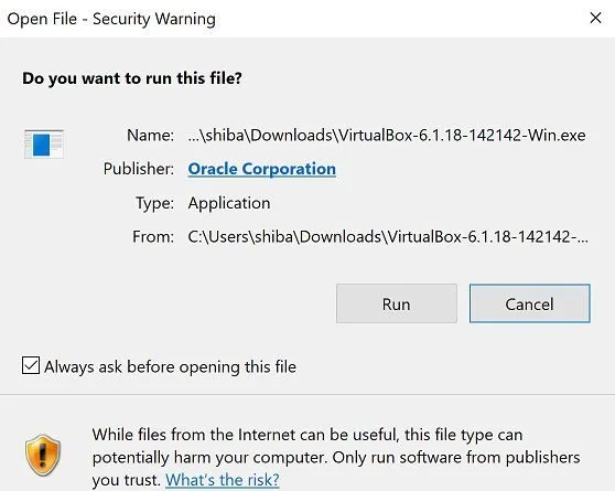 run the virtual box .exe file