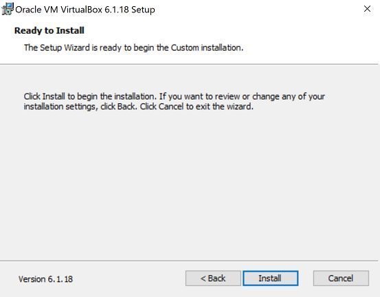 start installation of Oracle VM VirtualBox