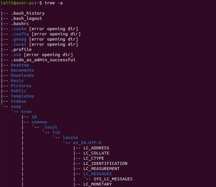 Using tree command in Linux