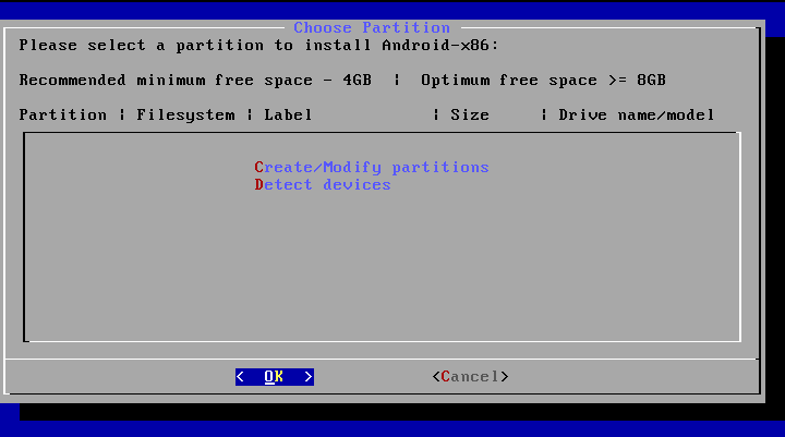 choose partition
