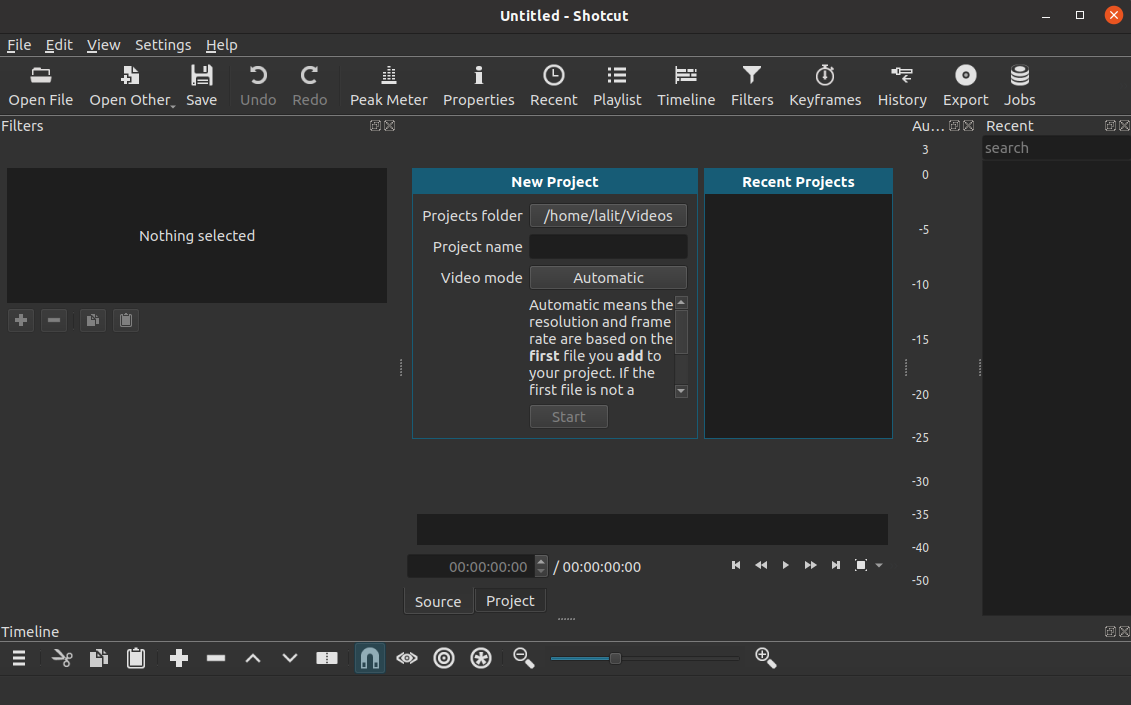 shotcut application interface