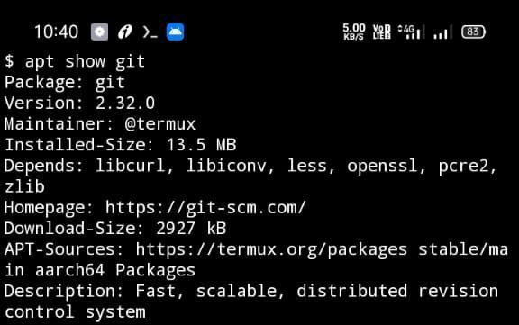package info termux