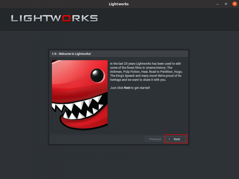 lightworks welcome screen