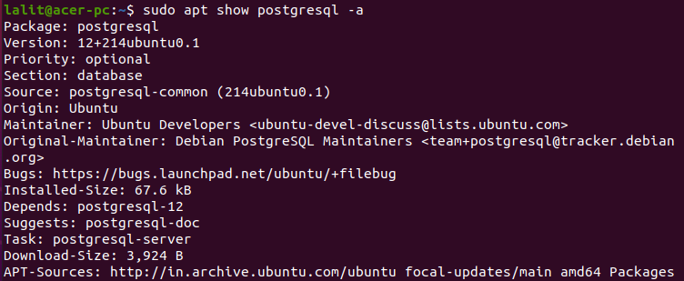show postgresql