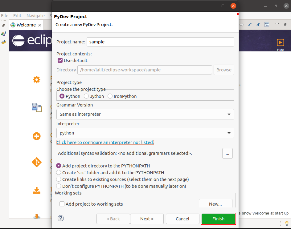 configure interpreter python