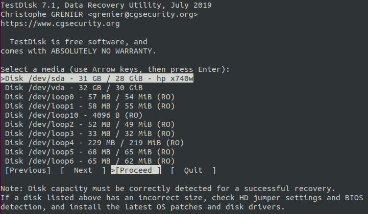 select disk to recover
