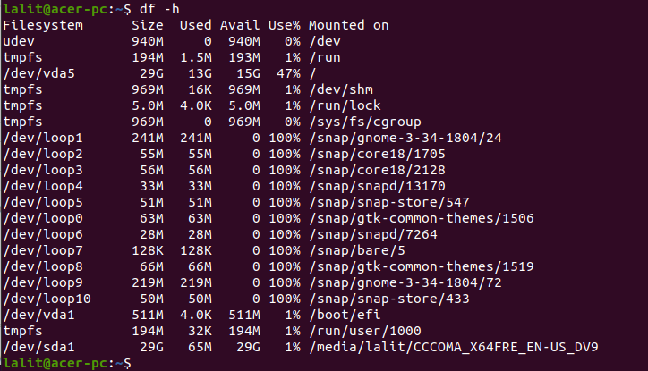 list disks and partitions