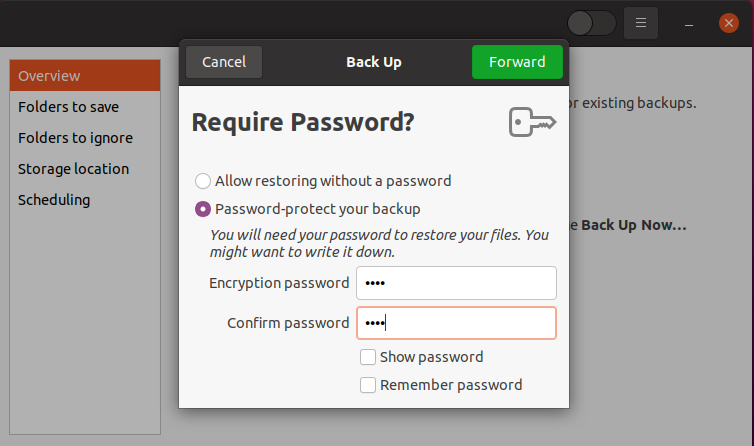 backup password
