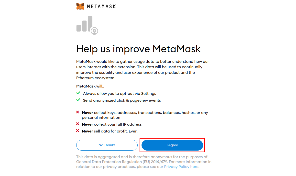 accept metamask agreement