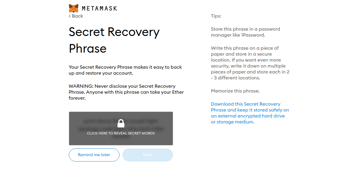 secret recovery phrase