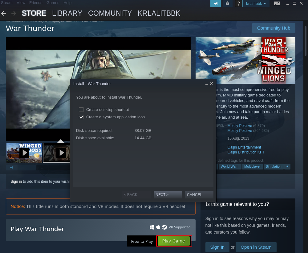 install war thunder on steam