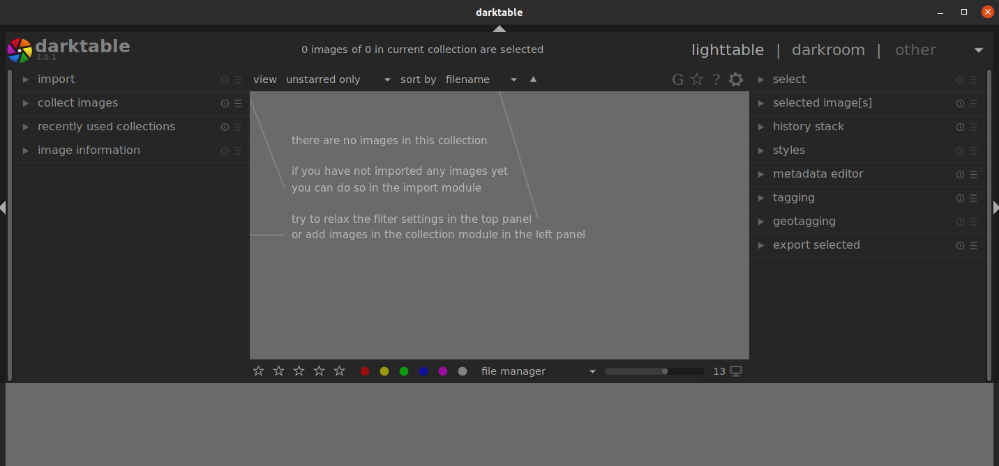 darktable interface