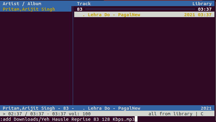 cmus add song playlist