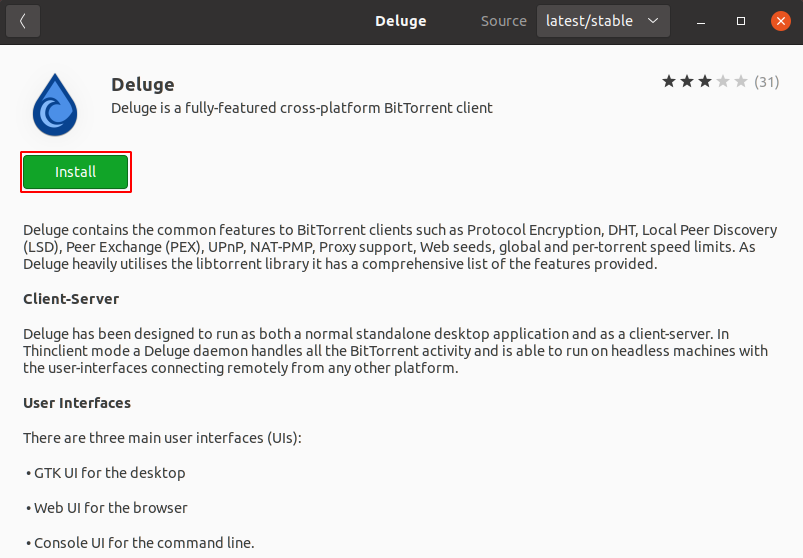 deluge install