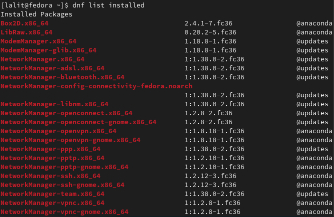 list of installed packages