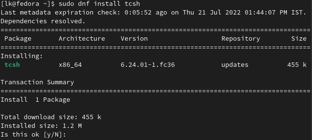 install tcsh fedora