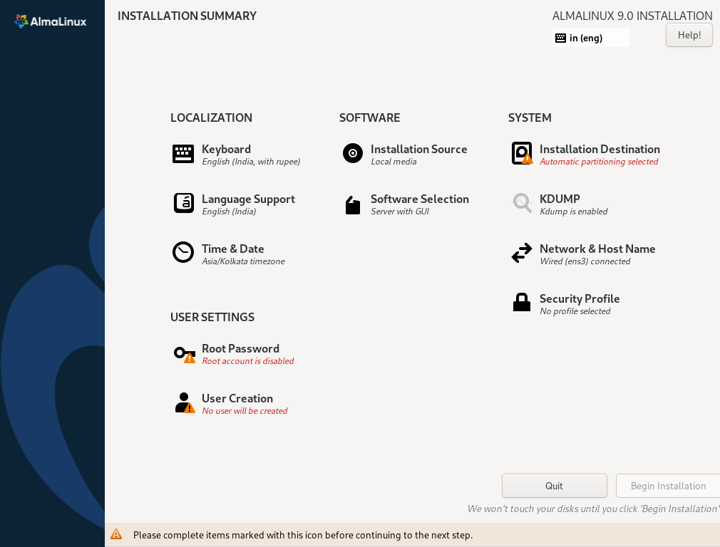 installation summary