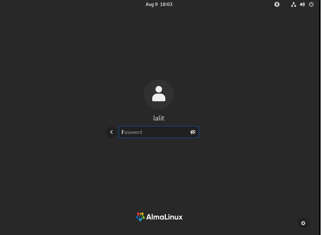 almalinux login screen