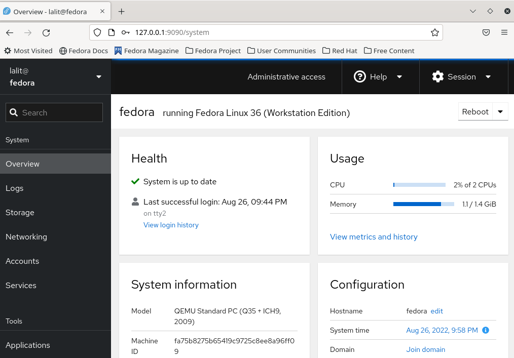 fedora cockpit console