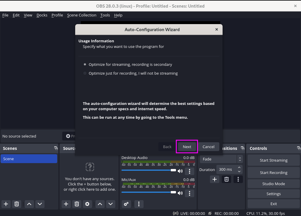 configure obs studio
