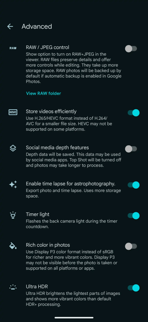 advanced settings on gcam port