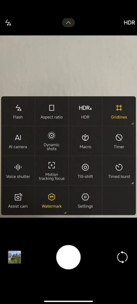MIUI camera settings