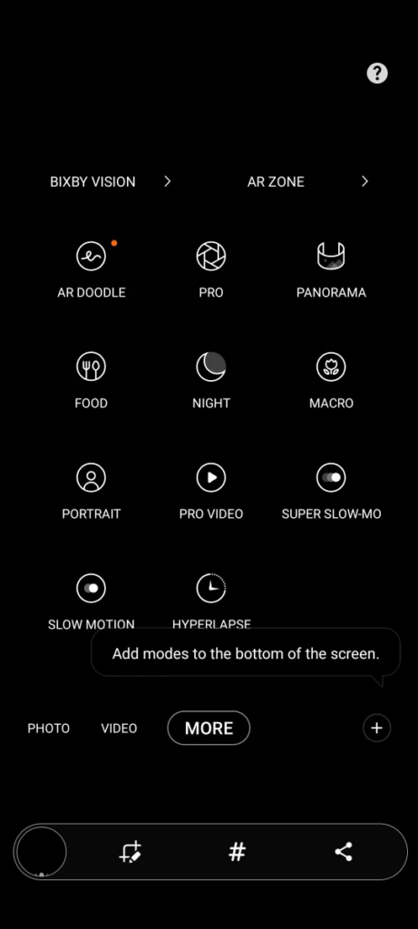 all features available on on One UI camera