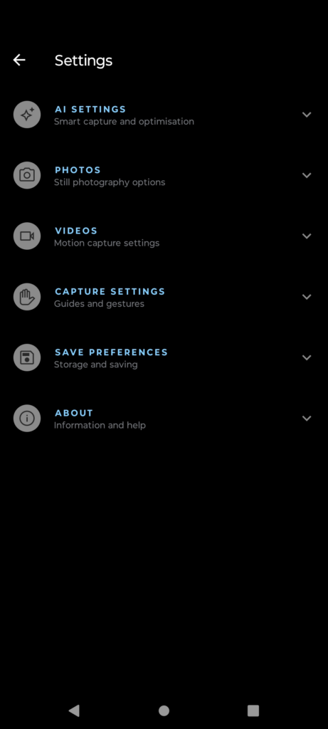 camera settings on moto camera